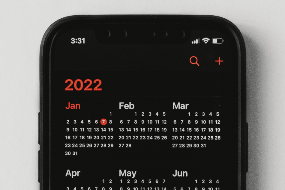 2022 calendar on phone