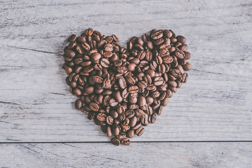 Heart made of coffee beans