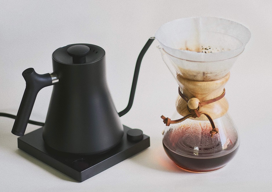 Gooseneck kettle neck to pour-over coffee