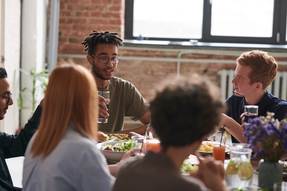 Group of friends around a restaurant table