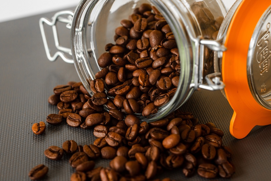 Coffee beans in a glass jar