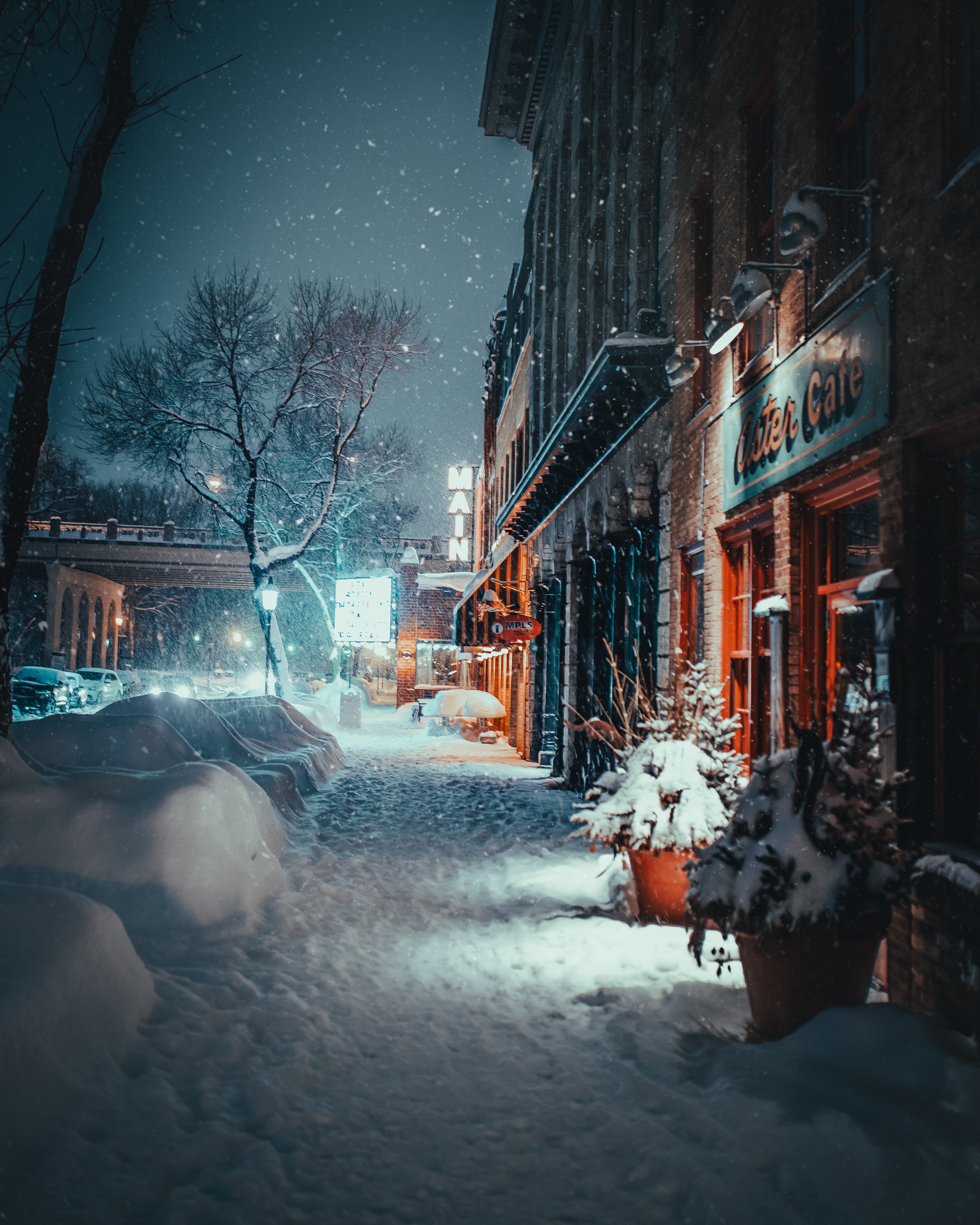 snow on a dark street